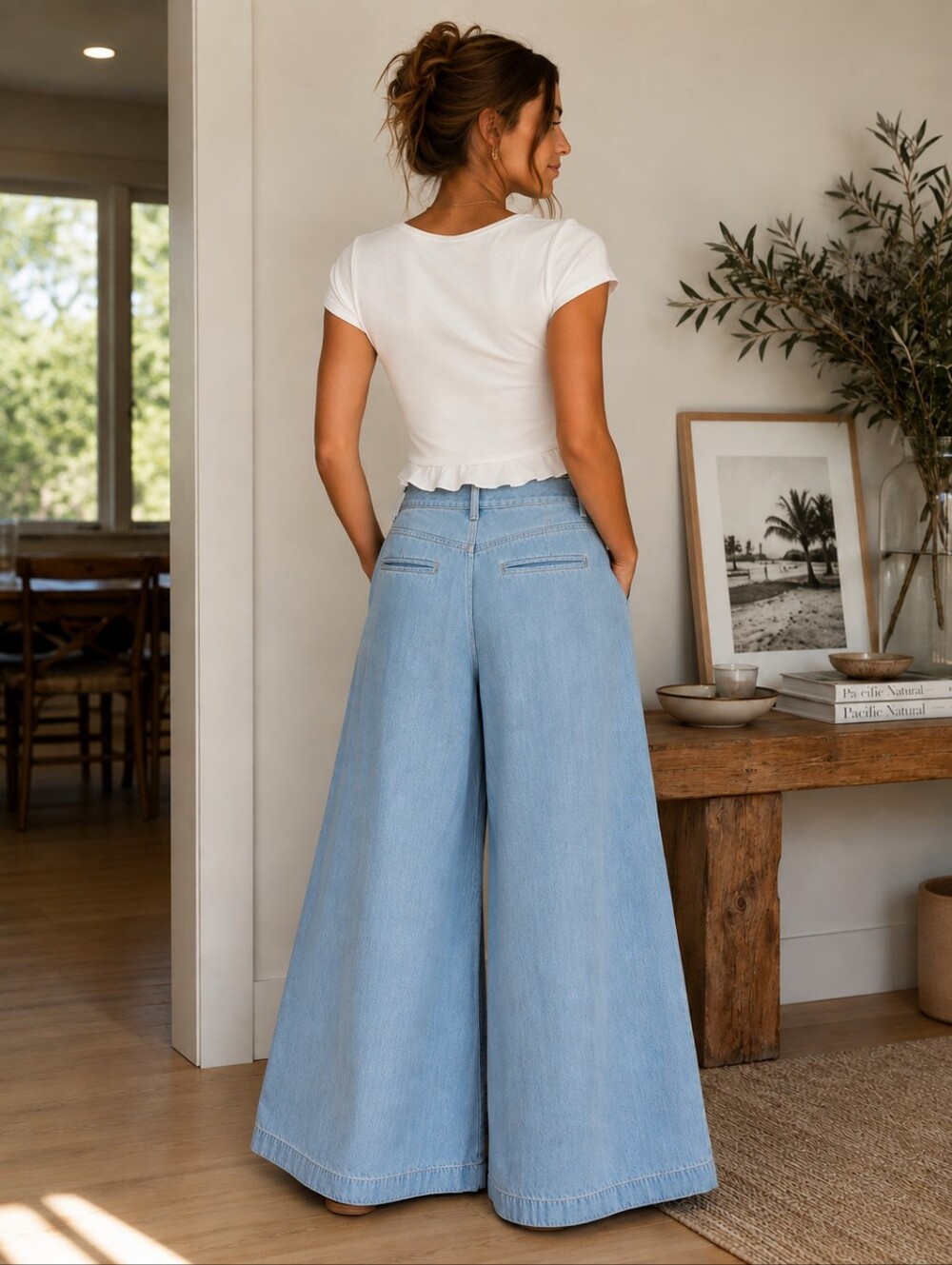 NWT - Hidden - Wide Leg 100% Tencel Light Wash Denim Pants - Picture 2 of 3